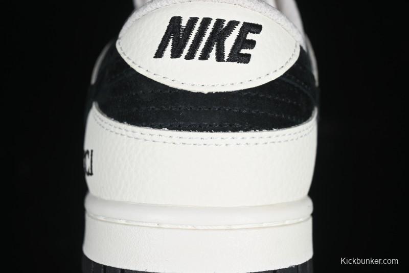 Nike SB Dunk Low Gucci Collaboration Black White Lettering Anniversary High-End Custom Low-Top Casual Skate Shoes - DJ2024-098