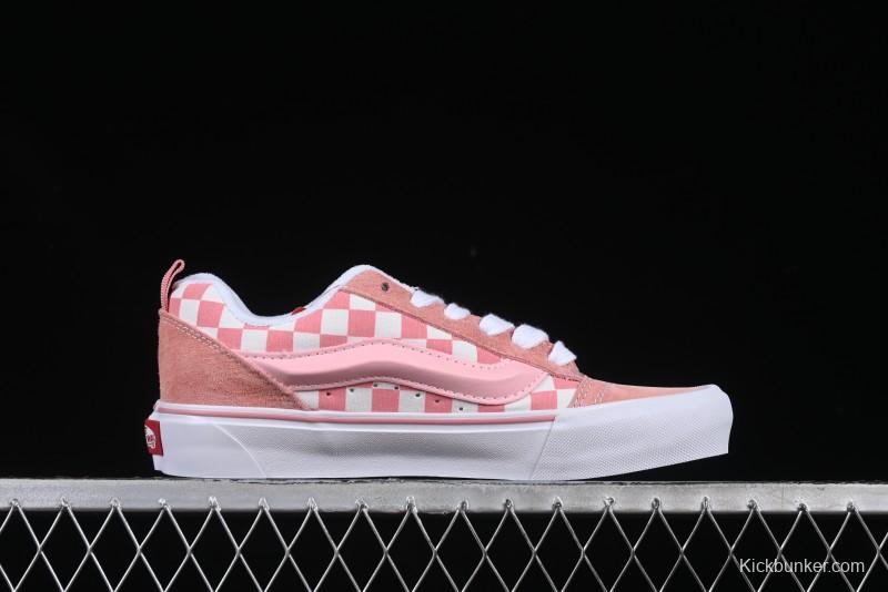 Vans Knu Skool Low Top Comfortable Slip Resistant Wear Resistant Casual Sneakers in Pink Checker - VN0009QCREV