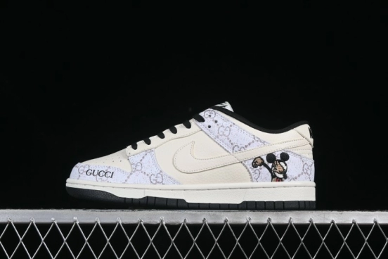 Nike SB Dunk Low Gucci Collaboration Mickey Hidden Pattern White Swoosh Anniversary High-End Custom Low-Top Casual Sneakers - LW1818-112