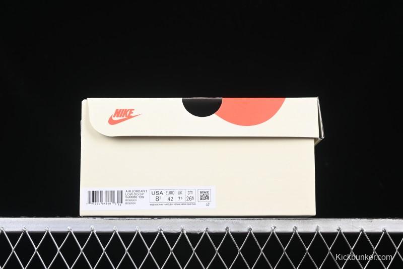 Nike Travis Scott x Fragment Design x Air Jordan 1 Low OG SP AJ1 Stussy Collaboration - Black Hook Dual-Tone Drawstring Low-Top Casual Sneakers - SJ0086-139