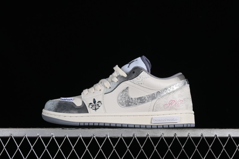 Nike Air Jordan 1 Low AJ1 Panda Prank Modern Gray Floral Low-Top Casual Sneakers - 553560-053