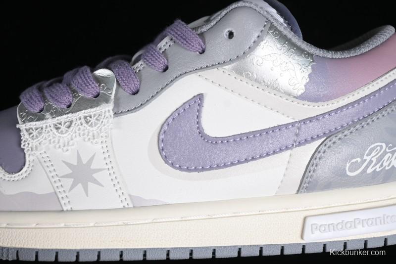 Nike Air Jordan 1 Low AJ1 Retro Basketball Shoes with Panda Mischief Modern Floral Design - 553560-053