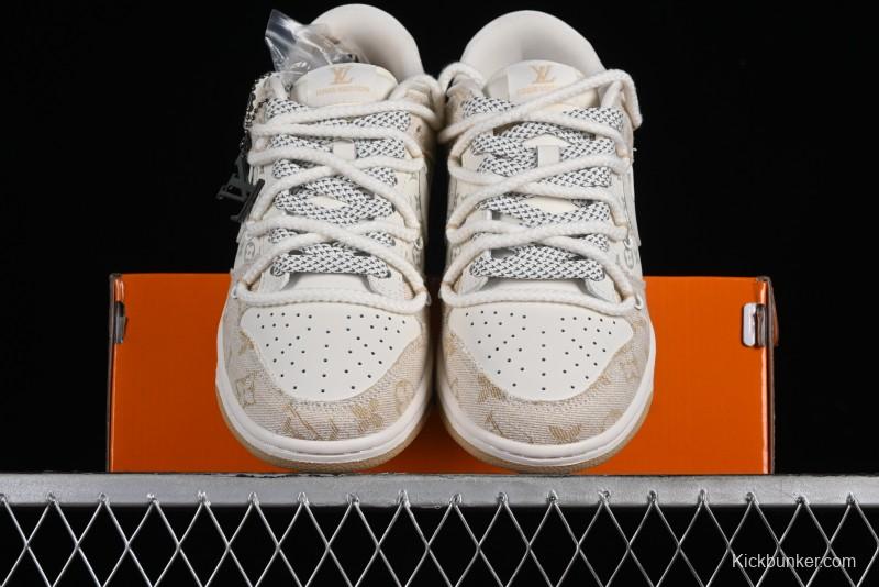 Nike SB Dunk Low LV Collaboration - Yellow Denim Print Anniversary High-End Custom Low-Top Casual Sneakers - SJ2068-247