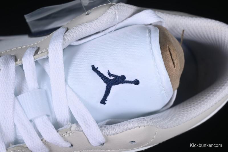 Nike Air Jordan 1 Low AJ1 Casual Sneakers with Cream and Blue Accents - 553558-146