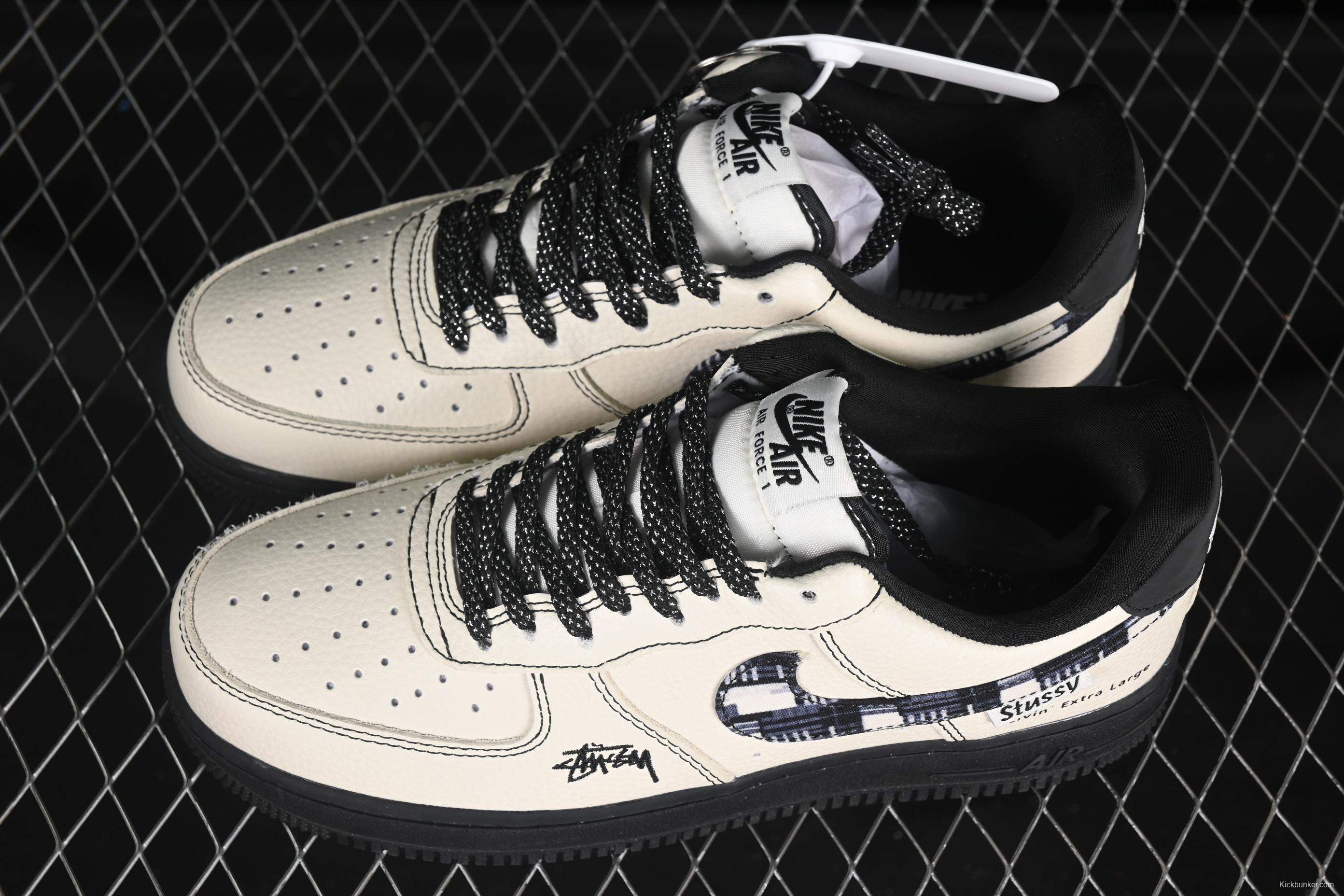Nike Air Force 1 '07 Low Stussy Collaboration Checkerboard Black White Low-Top Casual Sneakers - KK1988-071