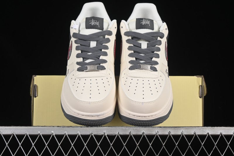 Nike Air Force 1 '07 Low Stussy Collaboration Render Red Swoosh Casual Sneakers - XS1958-573