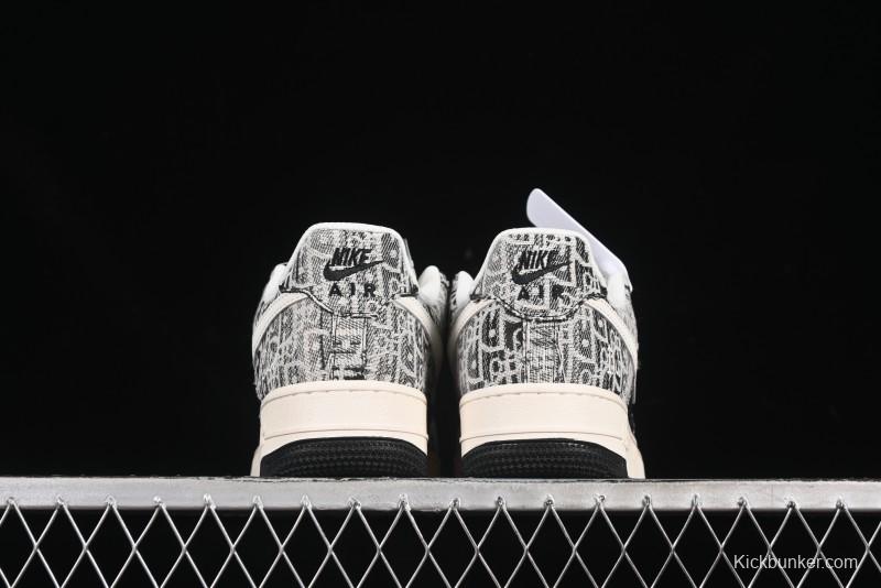 Nike Air Force 1 '07 Low Dior Collaboration Pattern Black White Swoosh Casual Sneakers - XS1958-581