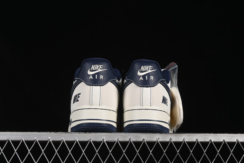 Nike Air Force 1'07 Low Casual Sneakers in Cream with Blue Swoosh - SC9207-535