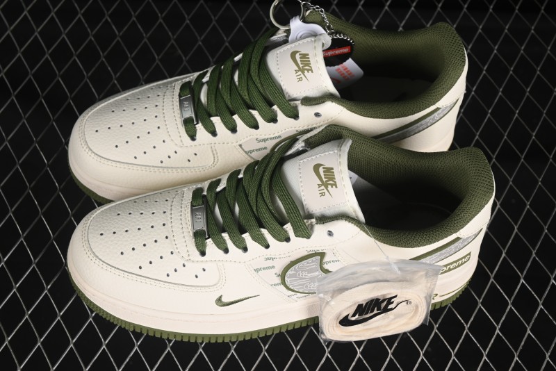 Nike Air Force 1 '07 Low Supreme Collaboration Military Green Multi Swoosh Casual Sneakers - XX3168-148