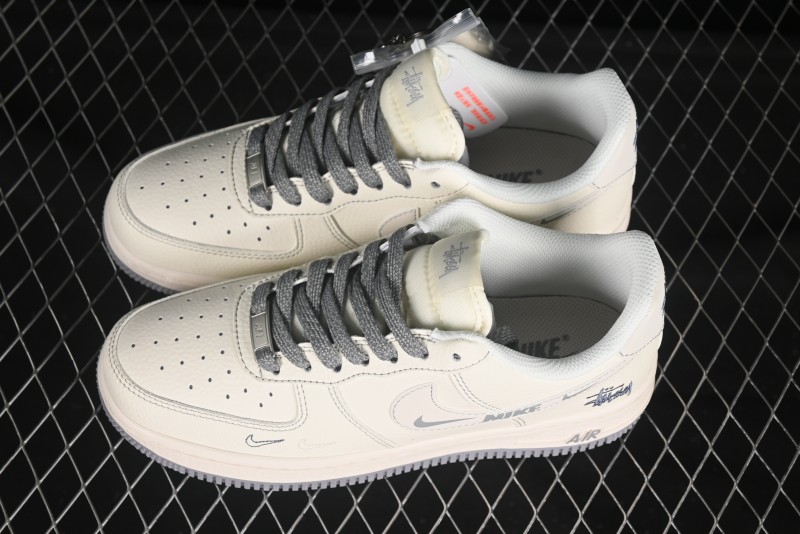 Nike Air Force 1 '07 Low Stussy Collaboration Beige Mini Swoosh Casual Sneakers - HH7518-064