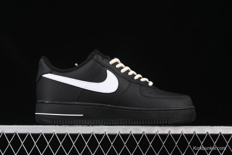 Nike Air Force 1 '07 Low Casual Sneakers in Black & White with Hemp Rope Detailing - ZH0316-073
