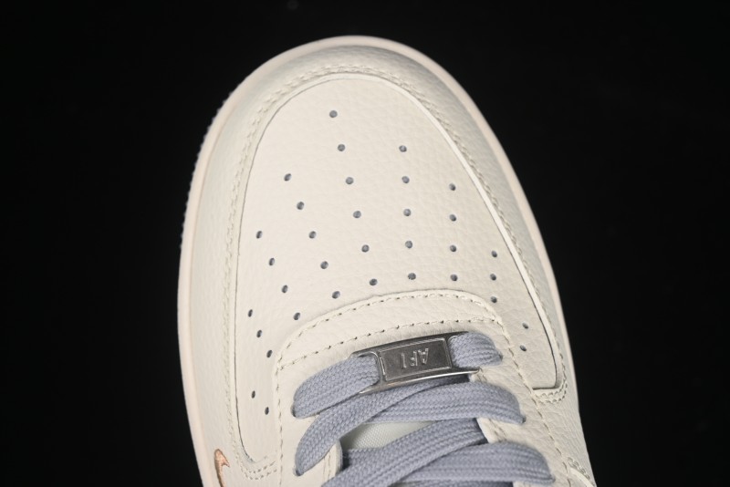 Nike Air Force 1 '07 Low Stussy Collaboration Gold Embroidery Grey Swoosh Casual Sneakers - XX3168-150