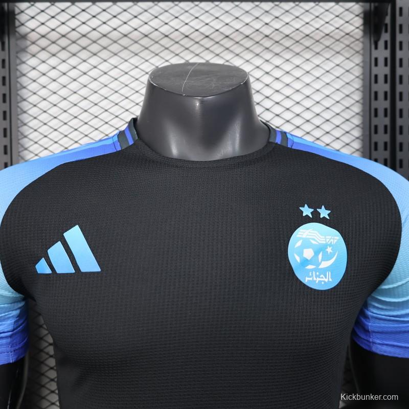Player Version 2025 Algeria Black with Blue Sleeves Jersey