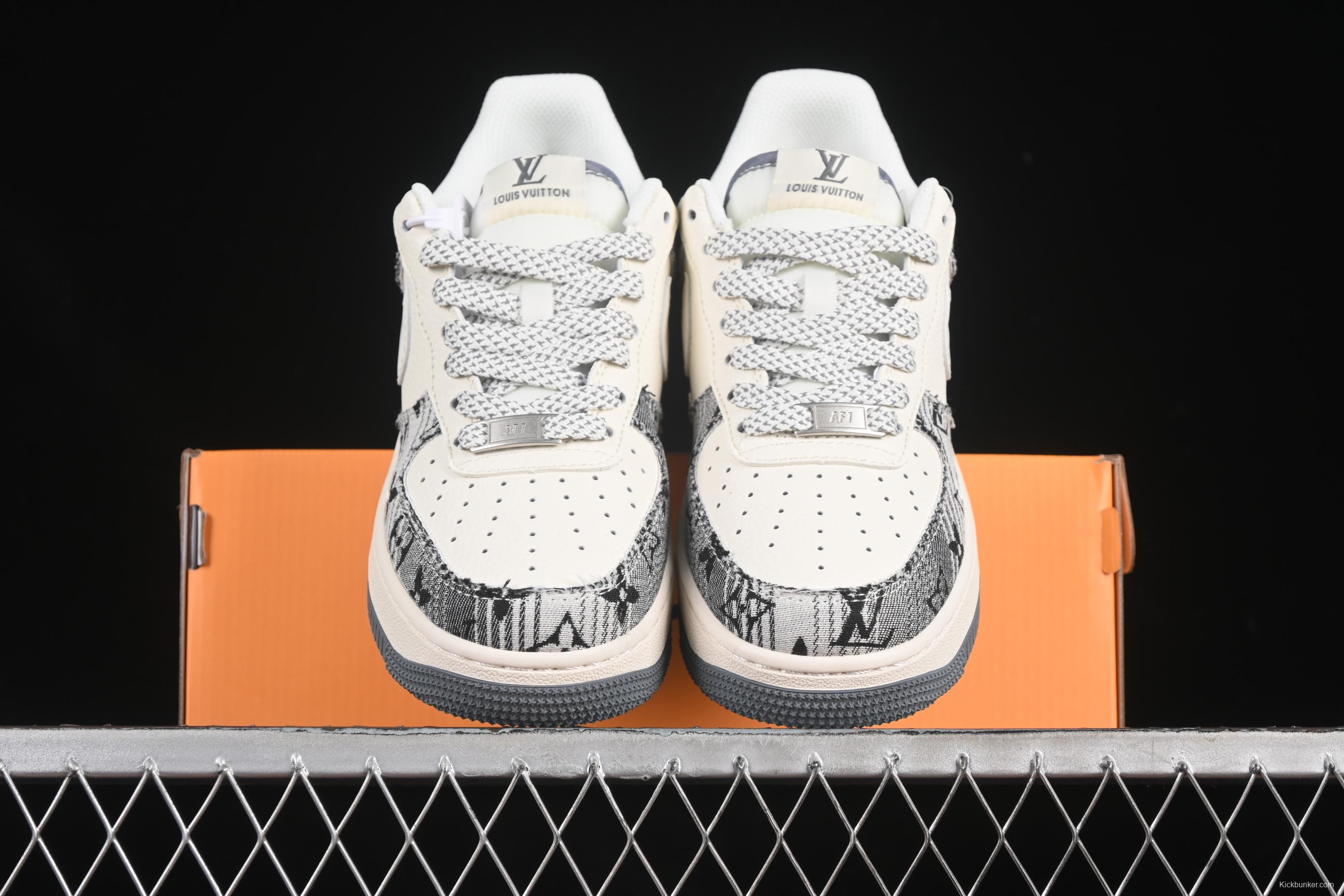 Nike Air Force 1 '07 Low LV Collaboration Black Grey Printed Denim Casual Sneakers - XS1958-587