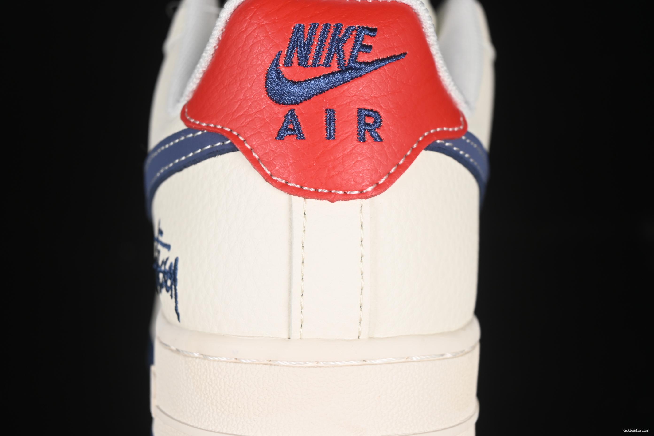 Nike Air Force 1 '07 Low Stussy Collaboration Light Blue Sole Red Heel Casual Sneakers - JJ2508-716