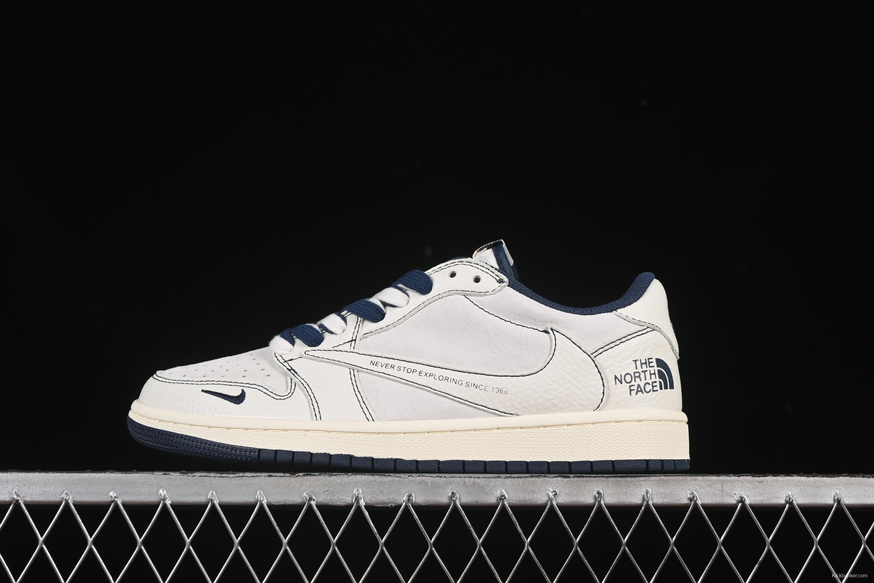 Nike Travis Scott x Fragment Design x Air Jordan 1 Low OG SP AJ1 Low Top Casual Sneakers in Cream White and Light Blue - XZ5749-001