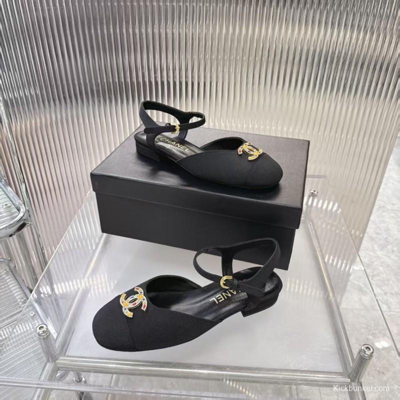 2025 Women Chanel Black Fabric Slingback Sandals