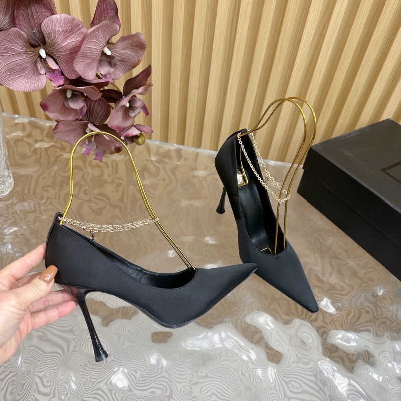 2025 Women Yves Saint Laurent Black Leather High Heel Pumps MJ00310