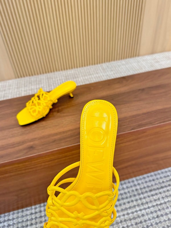 2025 Women Loewe Yellow Leather Heeled Mules LY00250