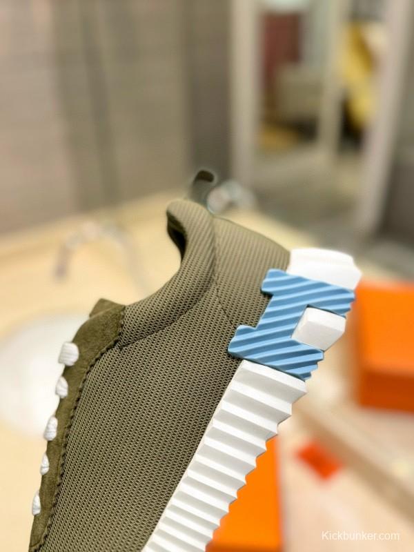 2024 Unisex Hermès Green Khaki Imported Silk Leather Sneakers MJ00320