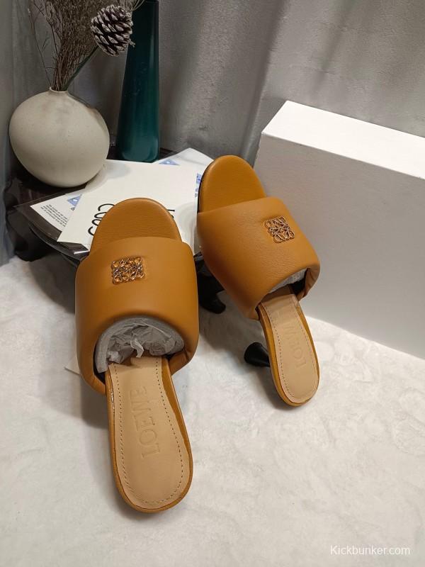 2025 Women Loewe Brown Leather Slippers