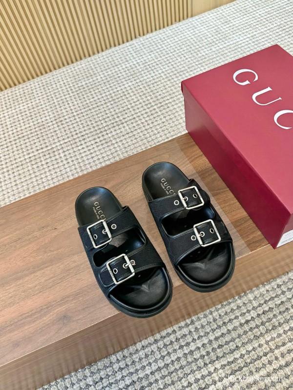 2025 Women Gucci Black Leather Slippers LY00240