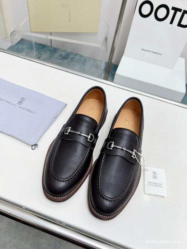 2024 Men Brunello Cucinelli Black Leather Loafers