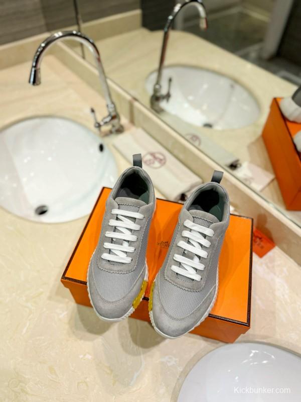 2024 Unisex Hermès Gray Beige Silk Suede Sneakers MJ00320