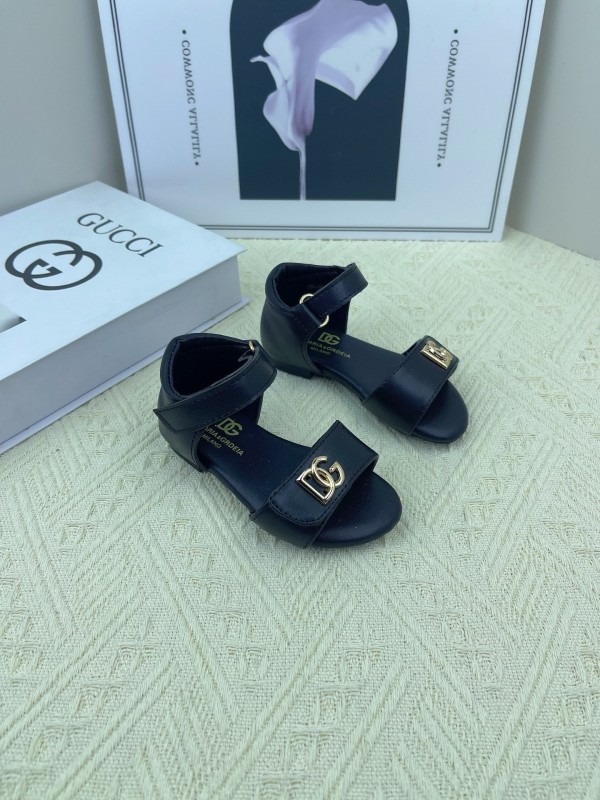 2025 Kids Dolce & Gabbana White Black Leather Sandals DG