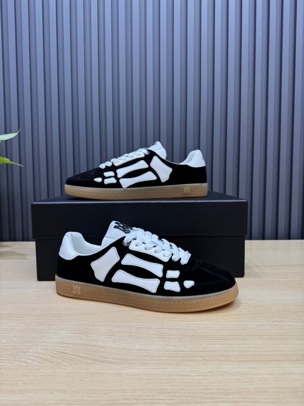 2025 Unisex Amiri Black White Leather Suede Sneakers Skeleton Design LY00280
