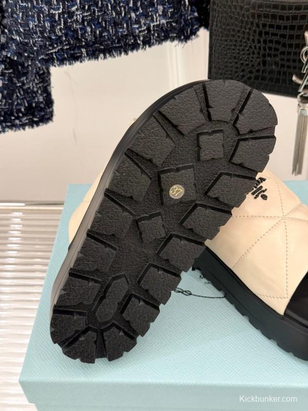 2025 Women Prada Beige Leather Platform Sandals