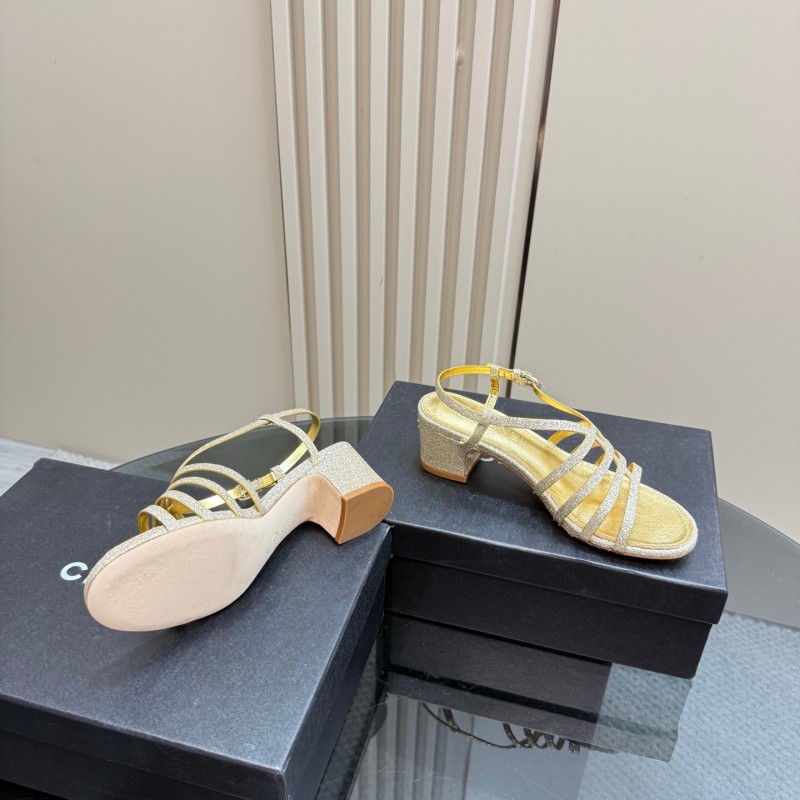 2025 Women Chanel Gold Leather Sandals KFY00290