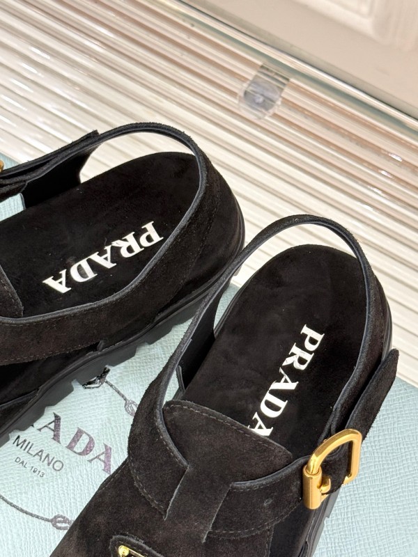 2025 Women Prada Black Suede Sandals