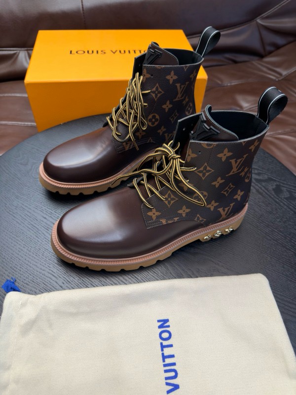 2024 Men Louis Vuitton Brown Leather High Top Boots MJ00440