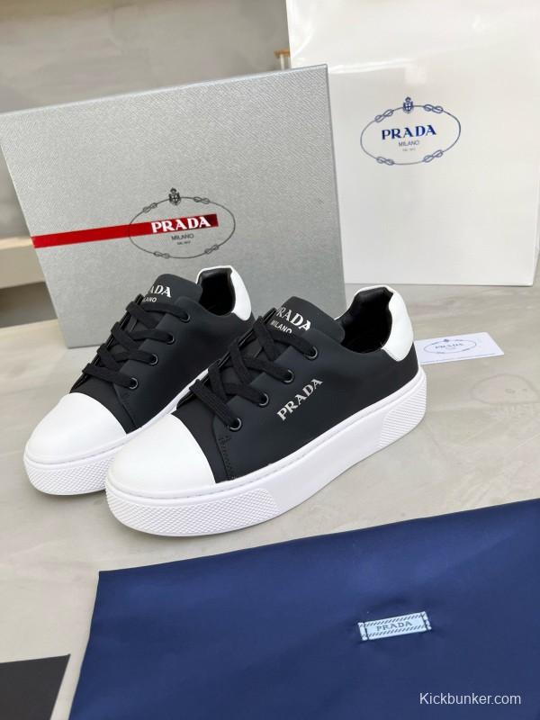2024 Unisex Prada Black White Leather Sneakers MJ00310