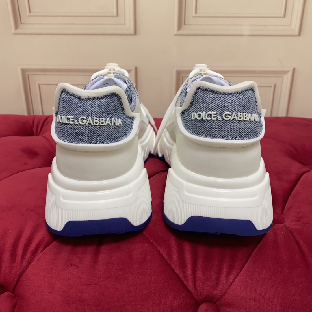 2025 Unisex Dolce & Gabbana White Blue Denim Leather Sneakers LY00330(F)/LY00340(M)