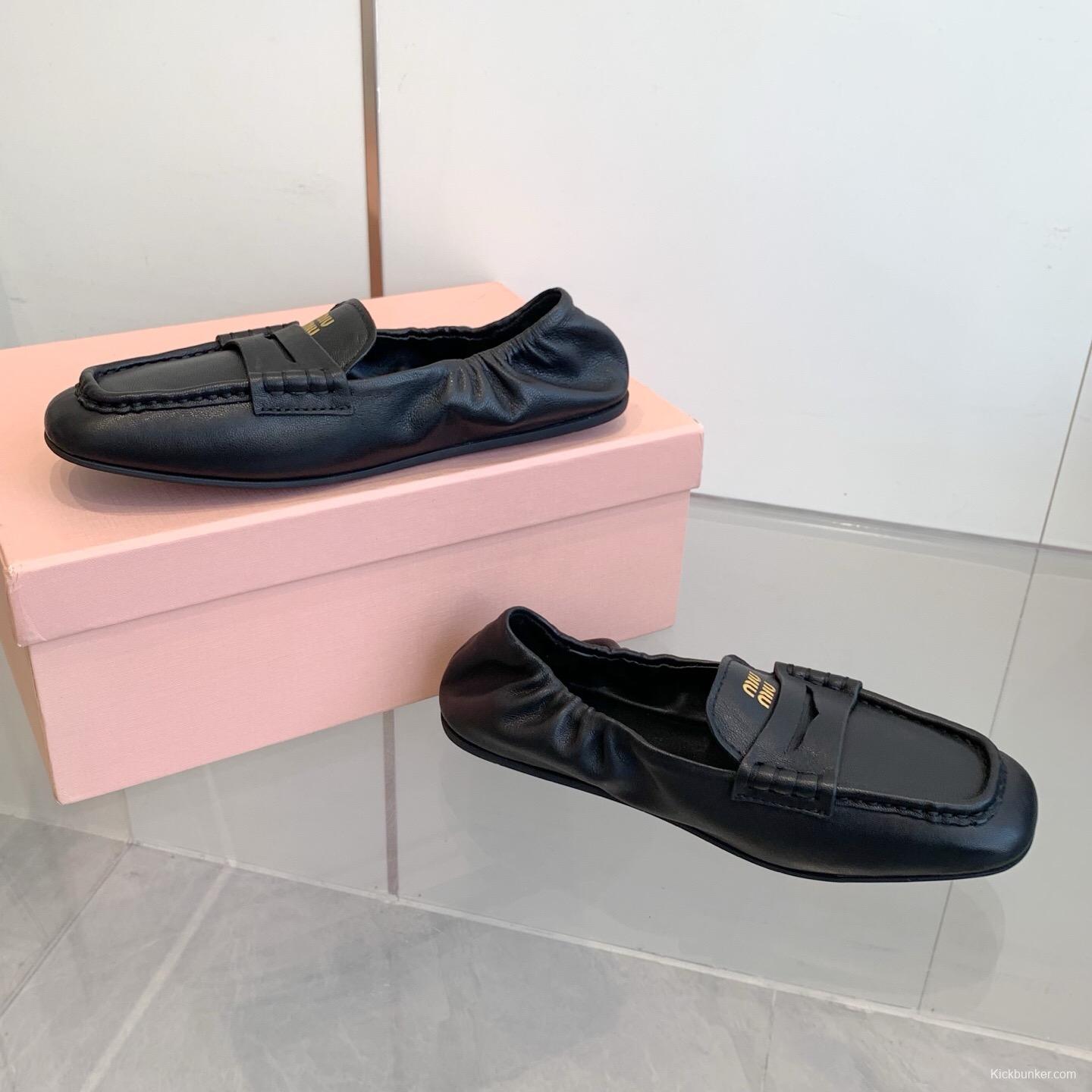 2025 Women Miu Miu Black Leather Loafers