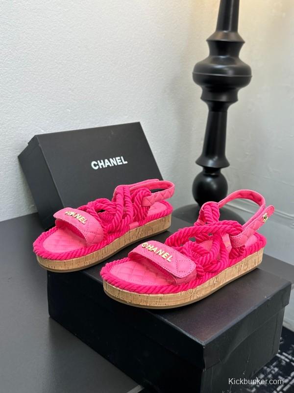 2025 Women Chanel Pink Fabric Rope Sandals LY00260