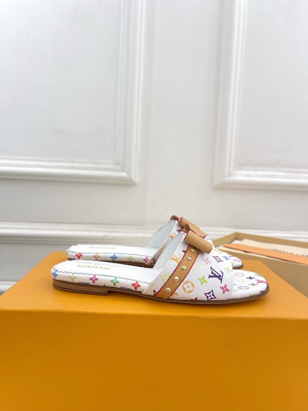 2025 Slippers Louis Vuitton Multicolor Leather Bow MJ00290