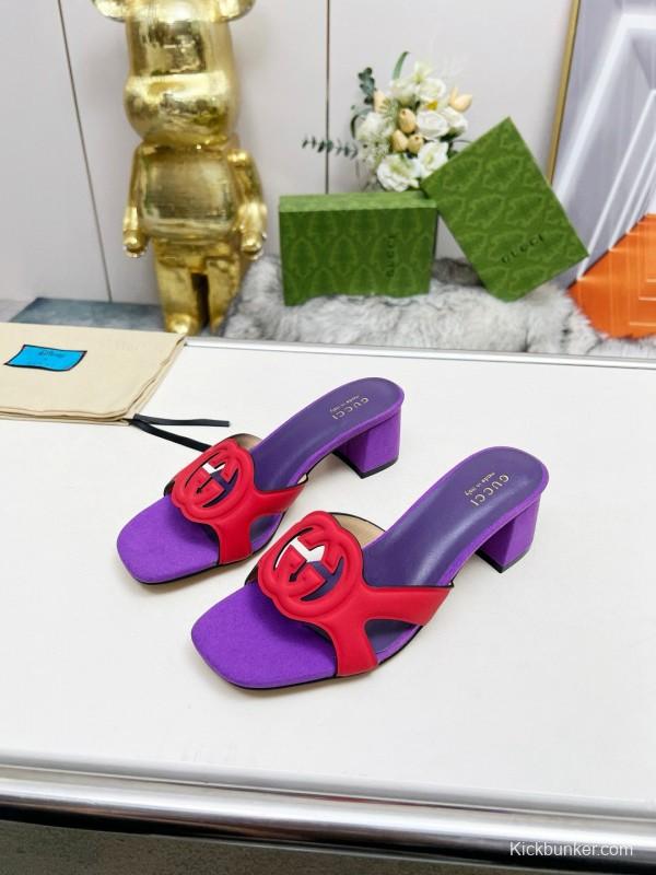 2025 Gucci Purple Red Leather Slippers MJ00190