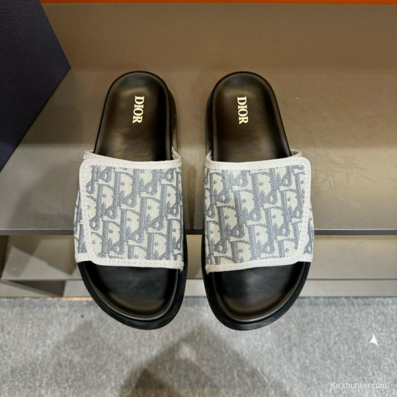 2024 Dior Black Grey Fabric Slippers MJ00180
