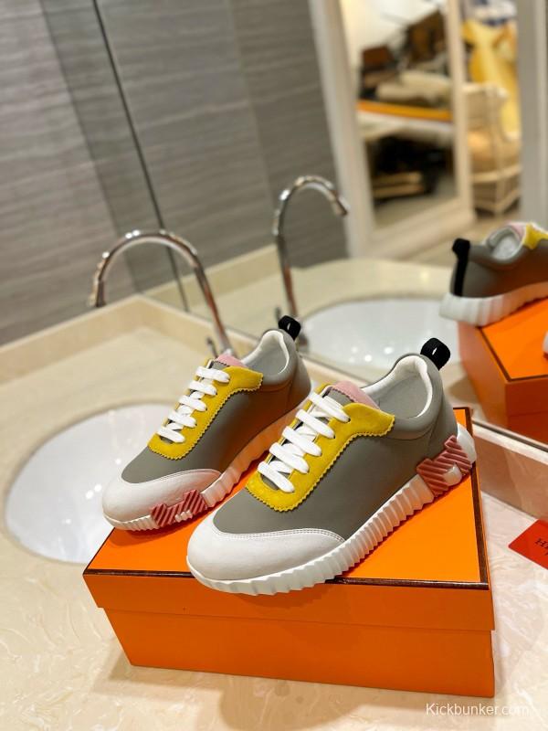 2024 Unisex Hermès Yellow Grey White Imported Silk Lambskin Imported Rain Velvet Casual Sneakers MJ00320