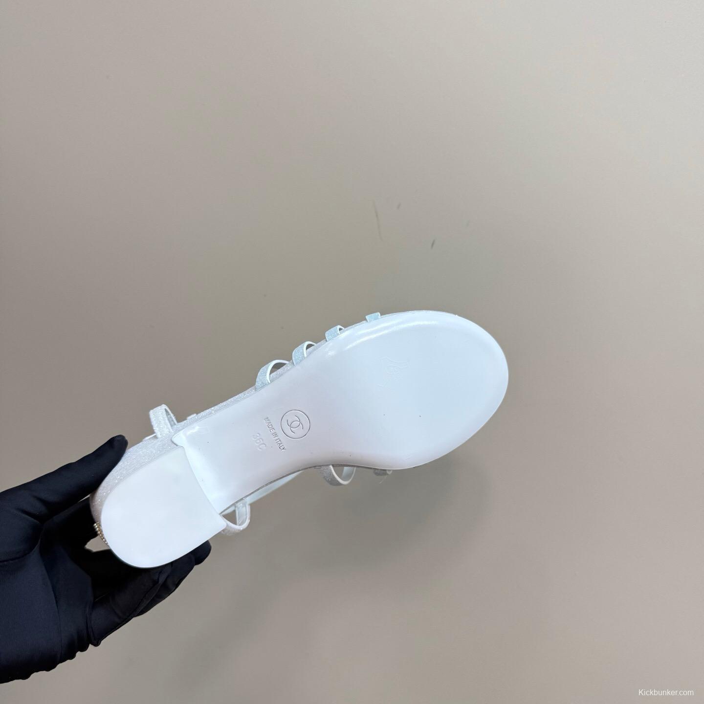 2025 Women Chanel White Suede Sandal KFY00290