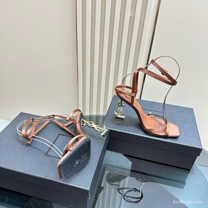 2025 Women Yves Saint Laurent Brown Leather Sandals MJ00290