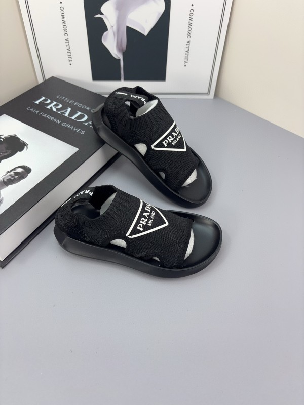 2025 Kids PRADA Black White Fabric Sandals