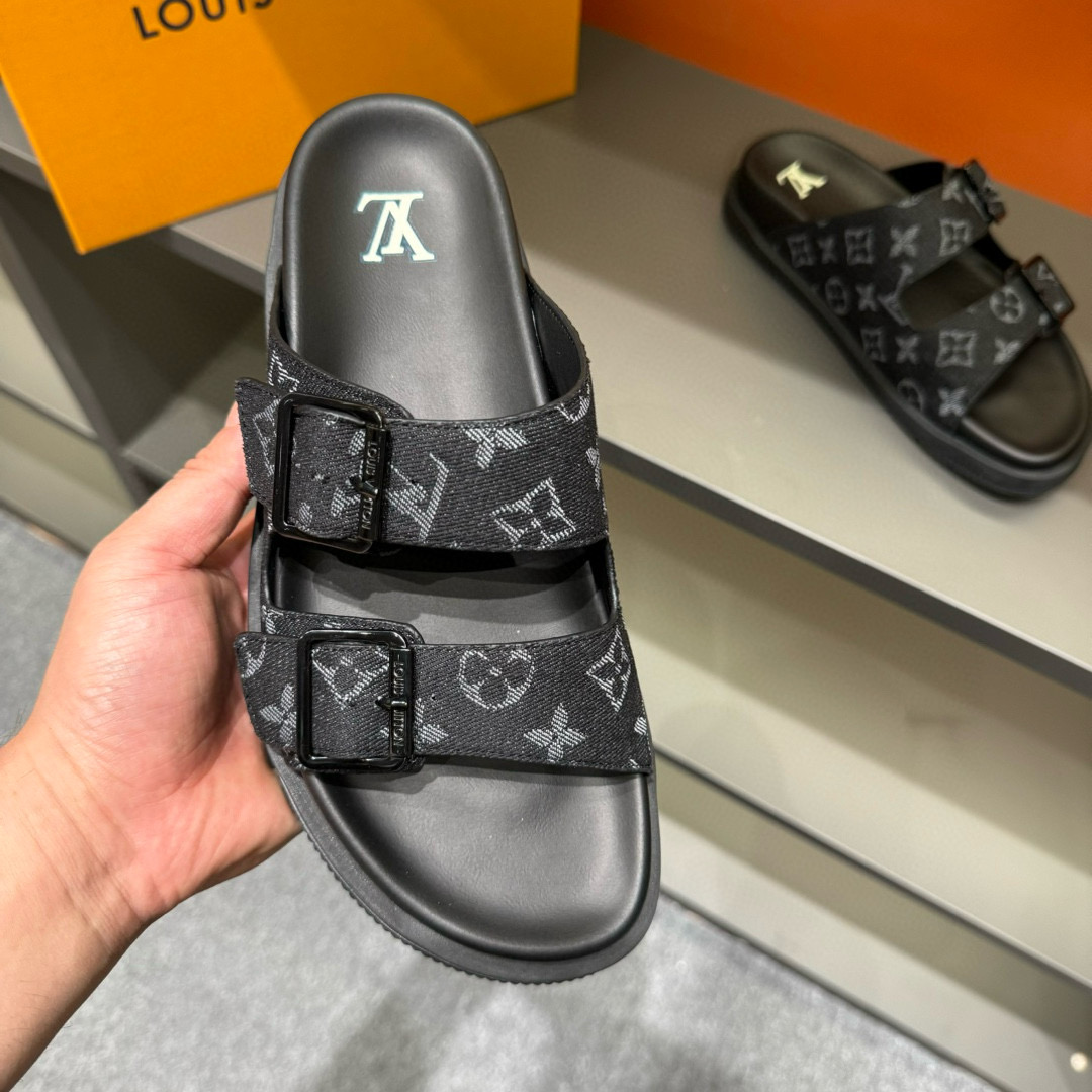 2024 Slippers Louis Vuitton Black Canvas Slippers