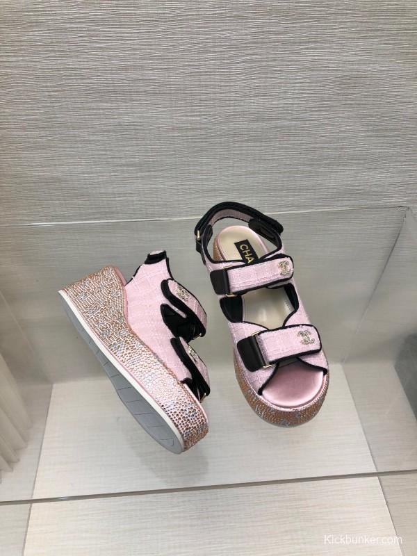 2025 Women Chanel Pink Leather Sandals LY00330