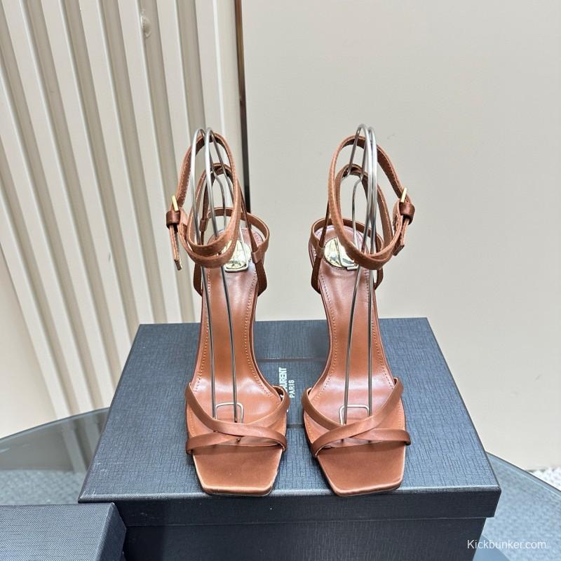 2025 Women Yves Saint Laurent Brown Leather Sandals MJ00290