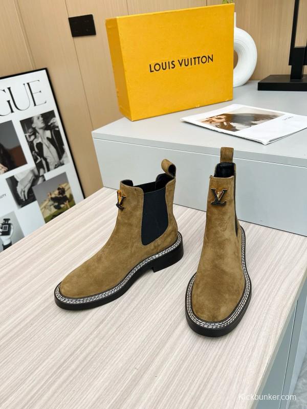 2024 Women Louis Vuitton Brown Suede Chelsea Boots MJ00340
