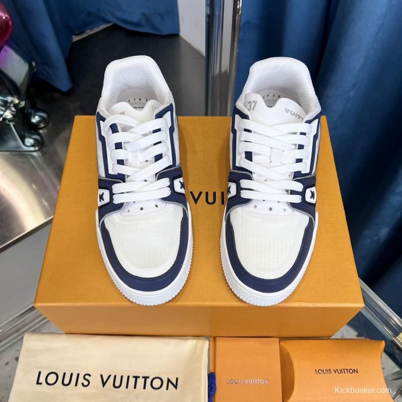 2025 Unisex Louis Vuitton White Navy Leather Sneakers
